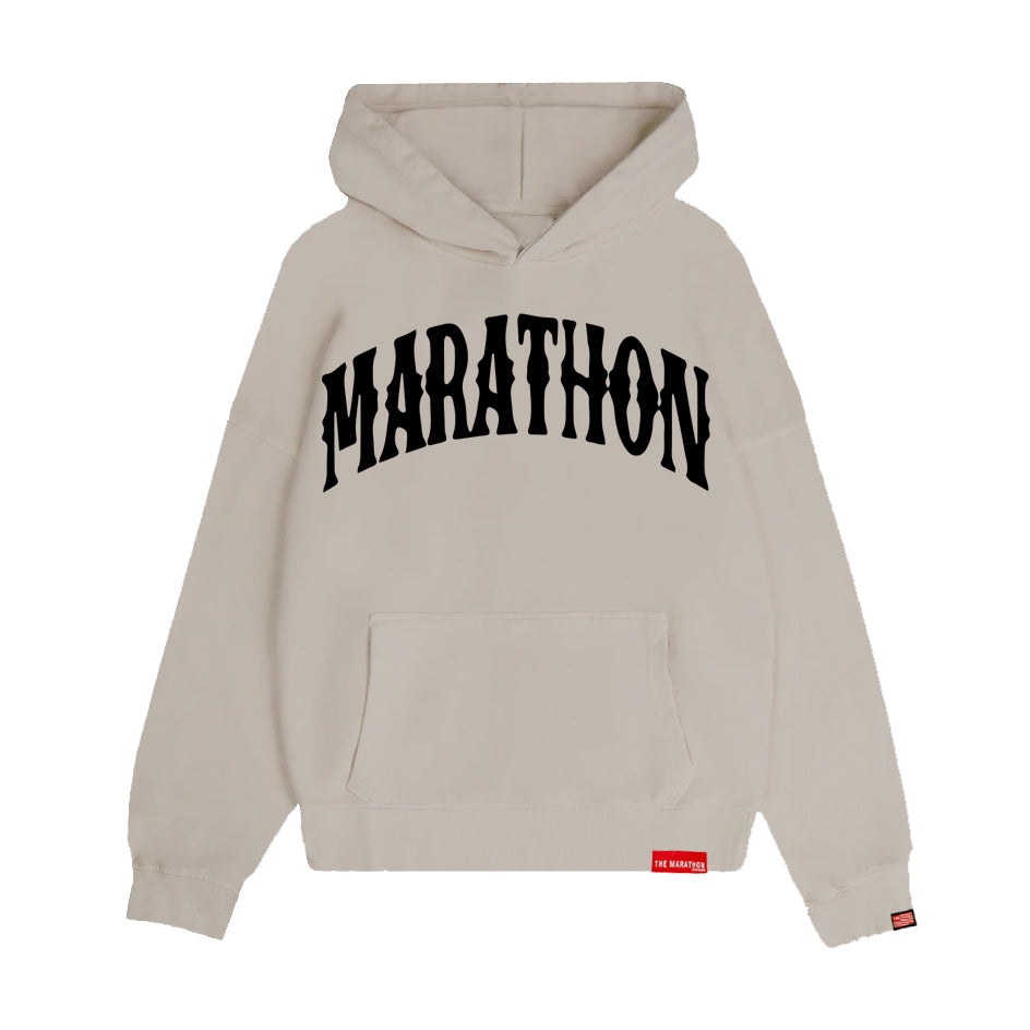 Marathon Vintage Arch Drop Shoulder Hoodie - Stone/Black
