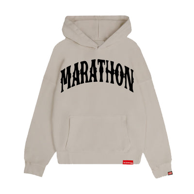 Marathon Vintage Arch Drop Shoulder Hoodie - Stone/Black