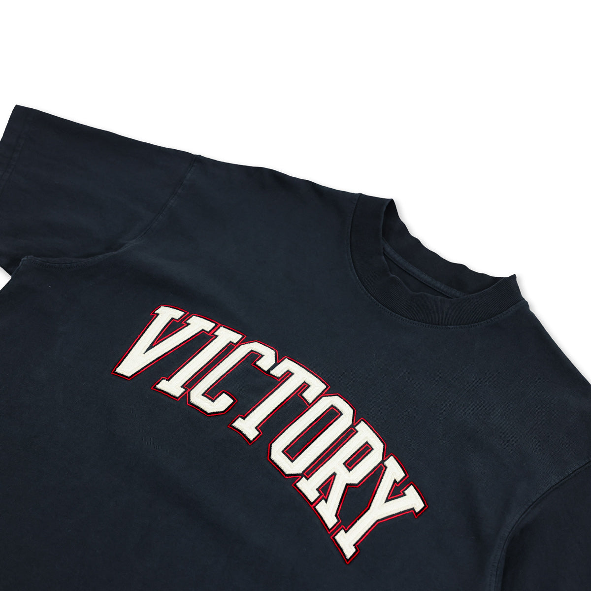 The Marathon Vintage Embroidered Victory T-Shirt - Vintage Black/Cream - Front - Detail
