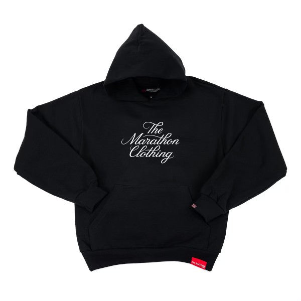 Marathon Stacked Script Hoodie - Black/White