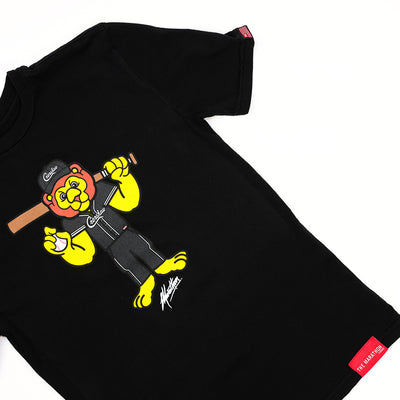 Leo Lion Baseball Kid's T-Shirt - Black - Detail