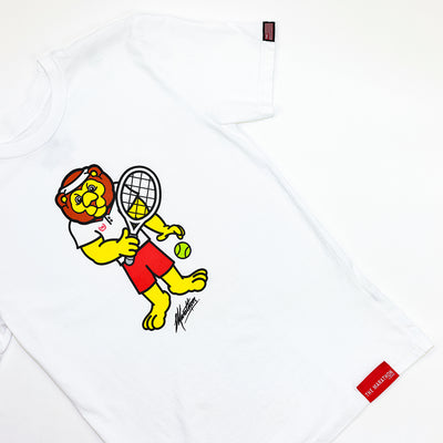 Leo Lion Tennis Kid's T-Shirt - White - Detail