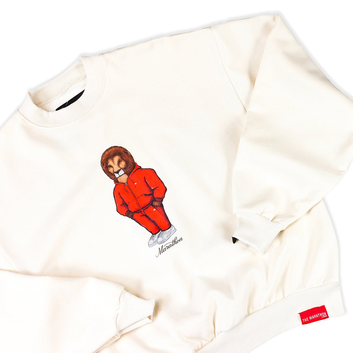 Leo The Marathon Lion (TMC Flag Sweatsuit) Crewneck - Bone - Detail