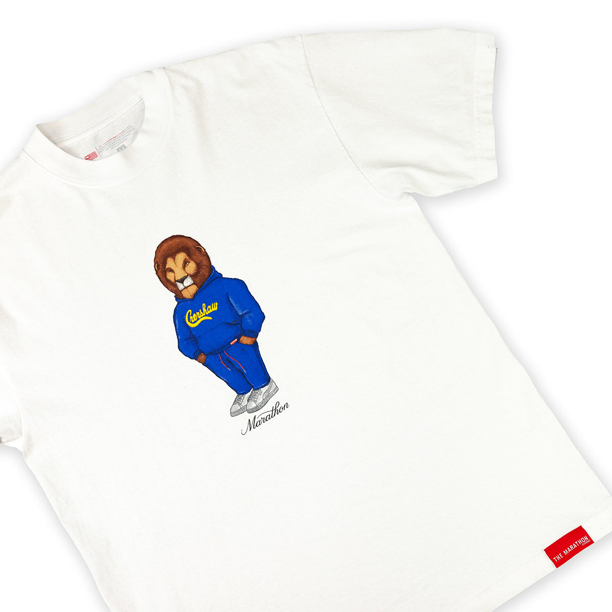 Leo The Marathon Lion (Crenshaw Hoodie) T-Shirt - White - Detail