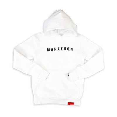Marathon Brand Classic Kid's Hoodie - White/Black - Front