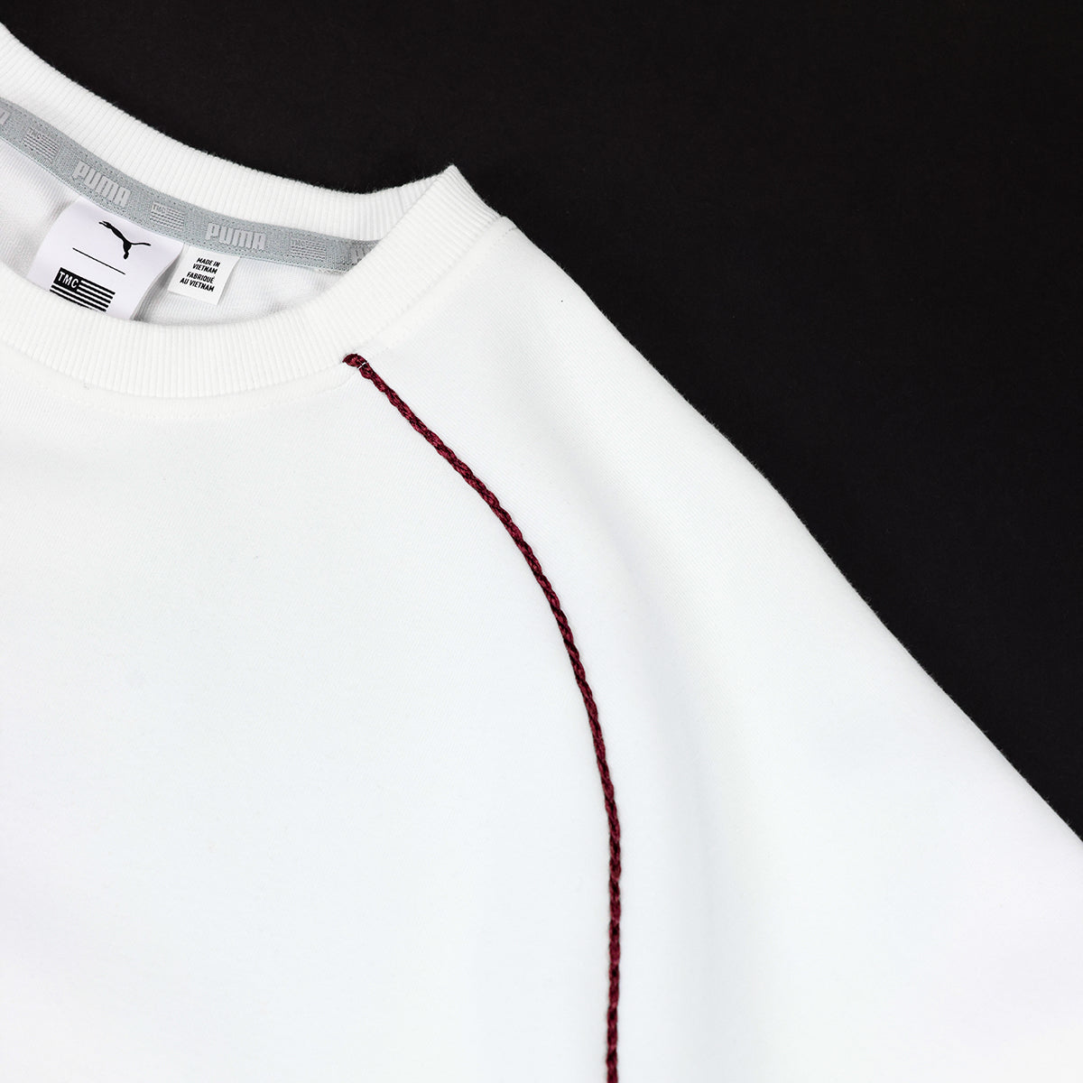 Puma x TMC Status Symbol Crewneck Sweatshirt - White/Burgundy - Detail