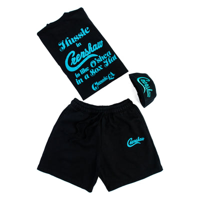 Crenshaw Classic LA Shorts - Black/Teal - Matching Set