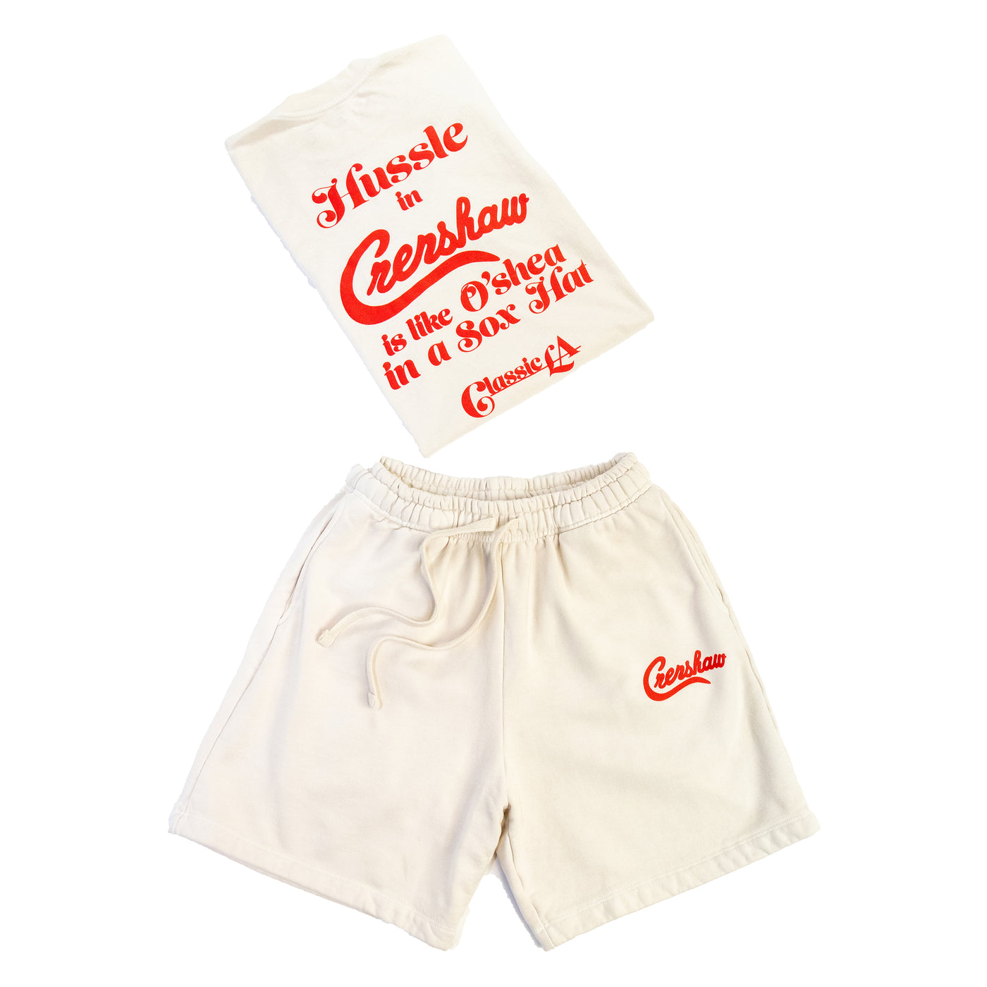 Crenshaw Classic LA Shorts - Bone/Red - Matching Set