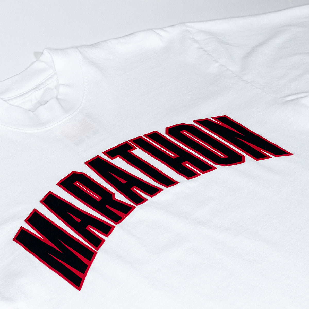 Marathon Varsity T-shirt - White/Black - Chest Detail