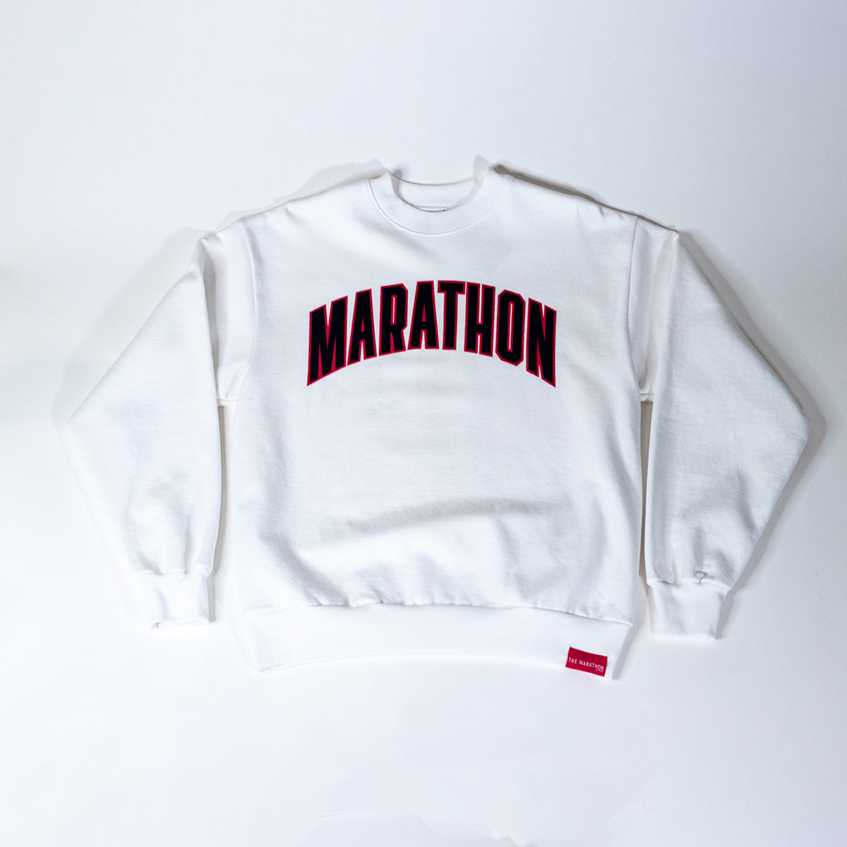 Marathon Varsity Crewneck Sweatshirt - White/Black - Front