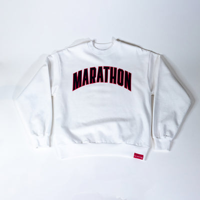 Marathon Varsity Crewneck Sweatshirt - White/Black - Front