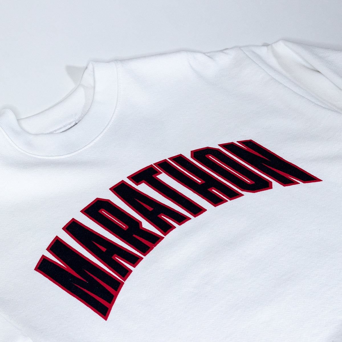 Marathon Varsity Crewneck Sweatshirt - White/Black - Chest Detail