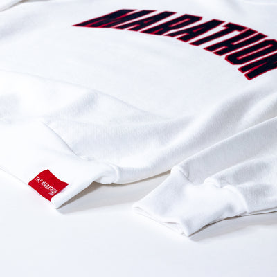 Marathon Varsity Crewneck Sweatshirt - White/Black - Woven Label