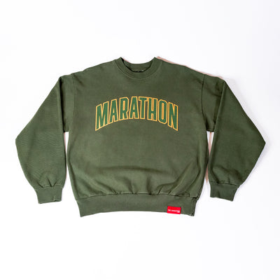 Marathon Varsity Crewneck Sweatshirt - Olive/Olive - Front