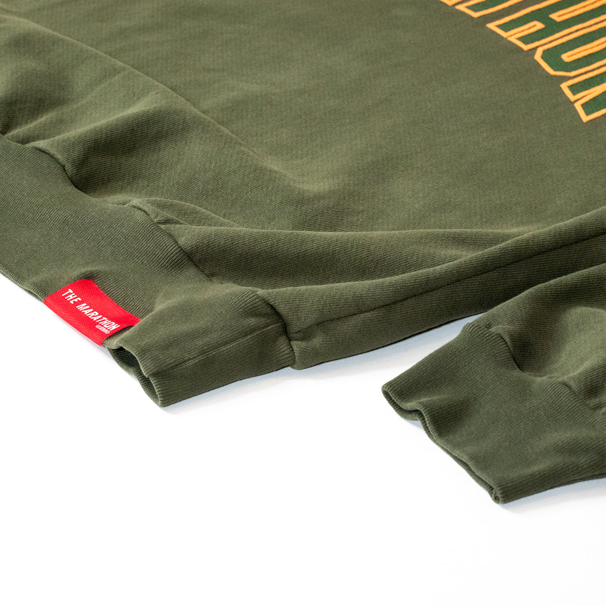 Marathon Varsity Crewneck Sweatshirt - Olive/Olive - Woven Label