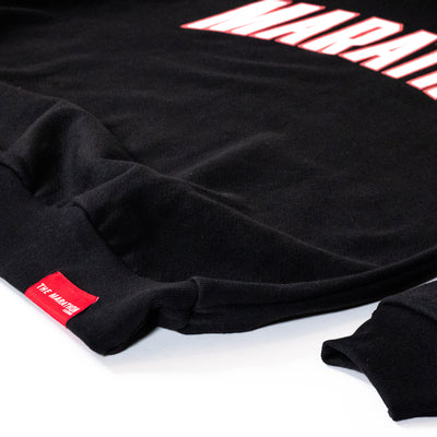 Marathon Varsity Crewneck Sweatshirt - Black/White - Woven Label