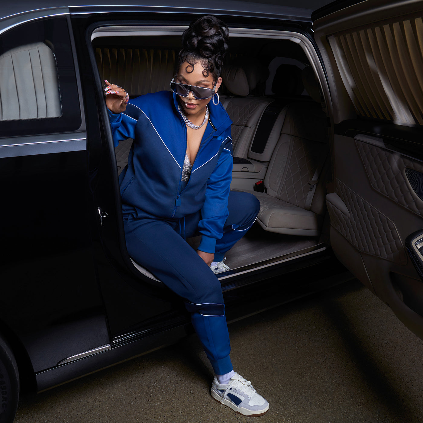 PUMA x Lauren London MCS Track Pants - Blue - On Model