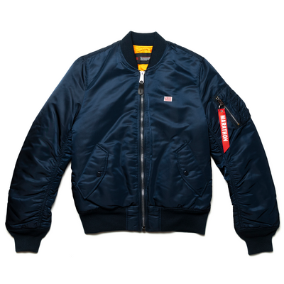 Crenshaw Bomber Jacket - Navy / White- The Marathon Clothing