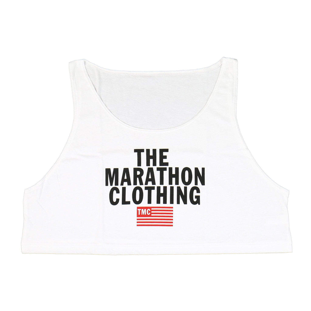TMC Stacked Logo Crop Tank - White – The Marathon Clothing