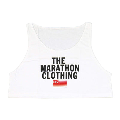 TMC Stacked Logo Crop Tank - White-The Marathon Clothing